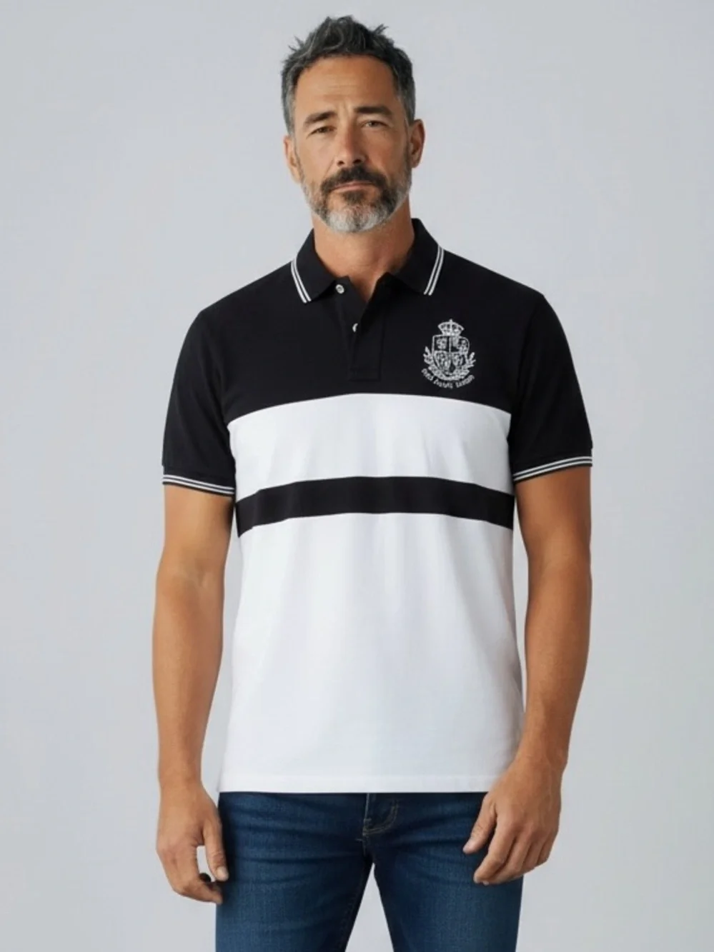 Polo Ralph Lauren Black and White Colorblock Crest Polo Shirt Size L New